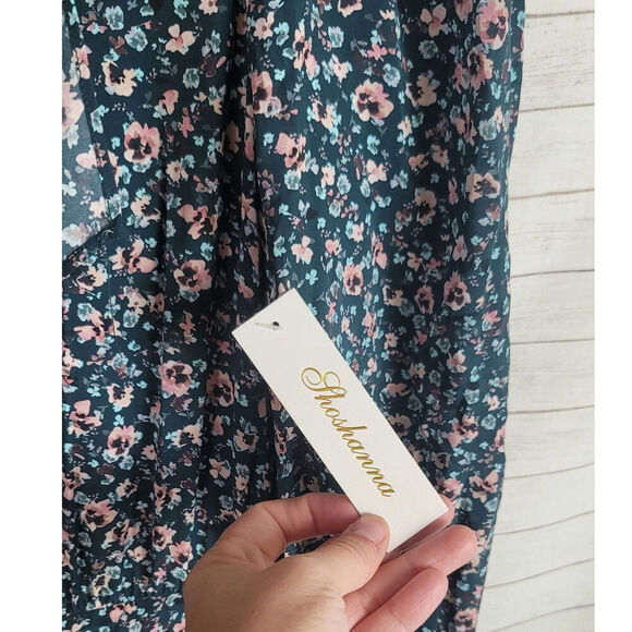 Shoshanna Colten Tie-Neck Blouson Dress in Pine/Blush, sz 12 - Picture 6 of 16